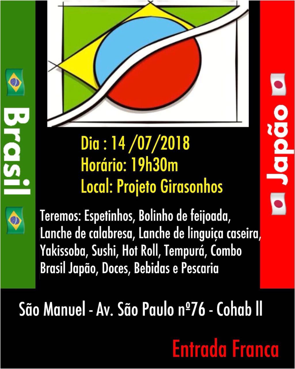 Projeto Girasonhos realiza Festa Brasil Japão dia 14