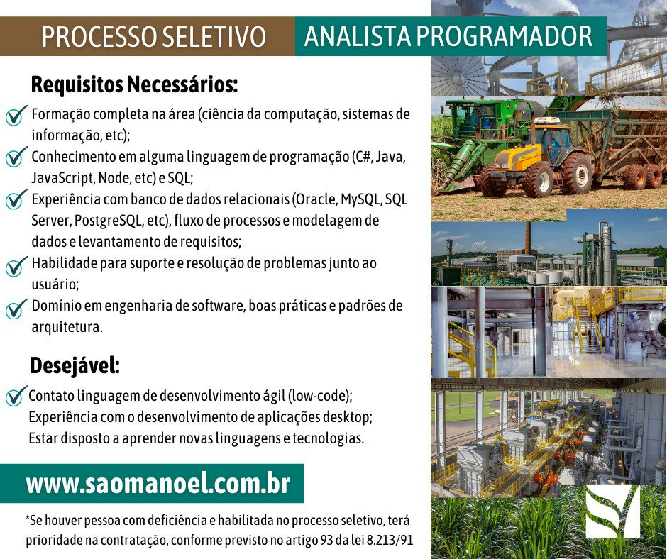 analistaprogramador3538833347632299730.-1 Confira oportunidades de emprego oferecidas pela Usina São Manoel