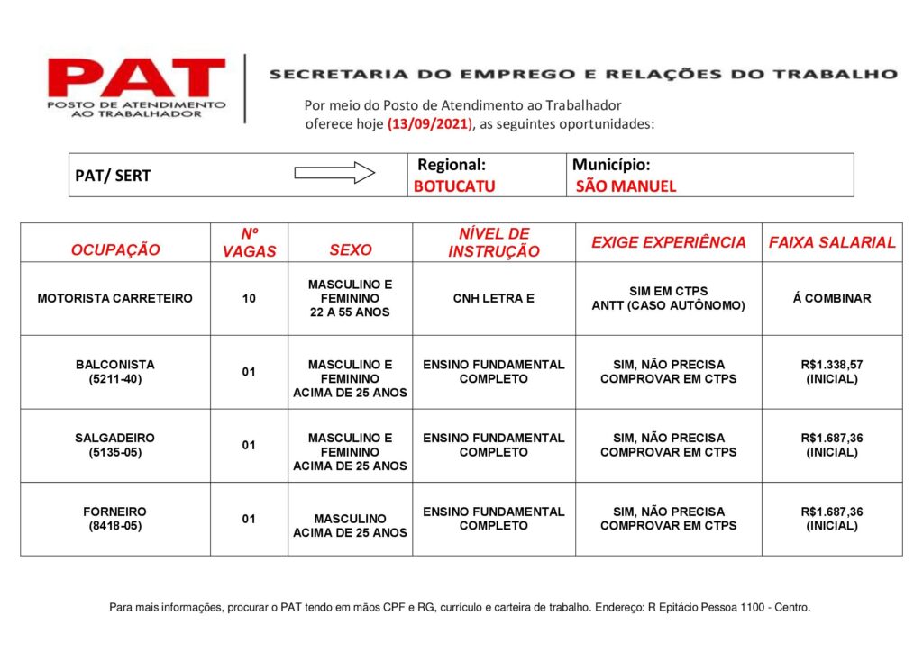 1-1024x724 Confira as oportunidades de emprego do PAT de São Manuel