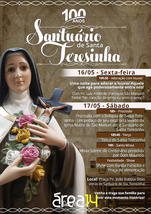 Festa do centenário de Santa Terezinha começa nesta sexta-feira
