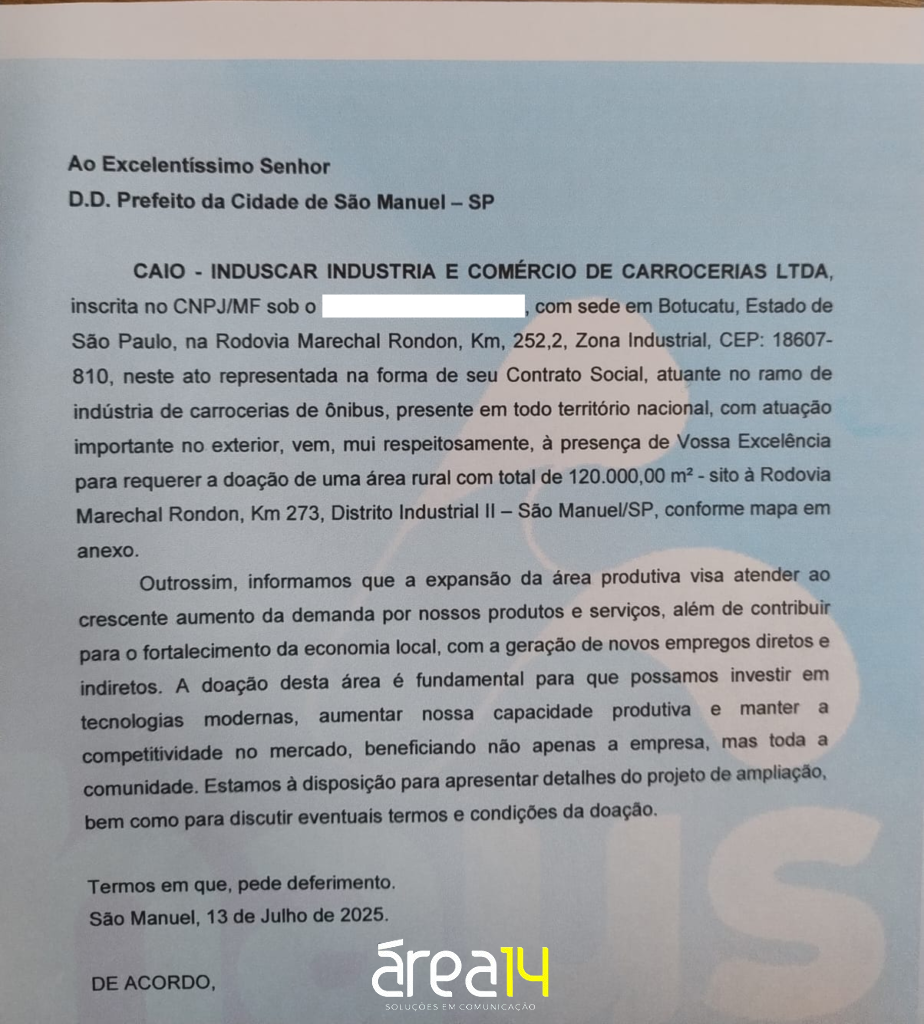 Grupo Caio formaliza pedido de área e projeto de expansão avança em São Manuel