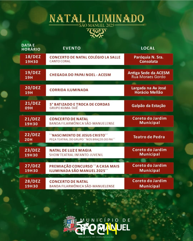 Prefeitura de São Manuel anuncia ‘Natal Iluminado’ com mais de 30 eventos