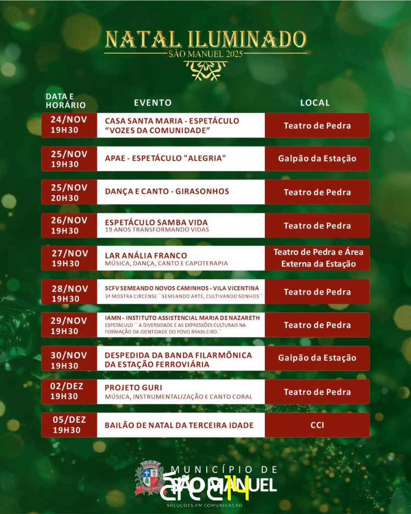 Prefeitura de São Manuel anuncia ‘Natal Iluminado’ com mais de 30 eventos