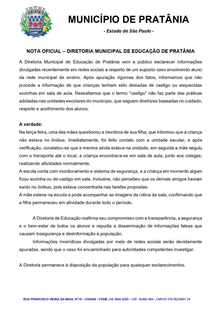 MÃE DESMENTE BOATO DE INTERNET SOBRE CRIANÇA EM CRECHE DE PRATÂNIA