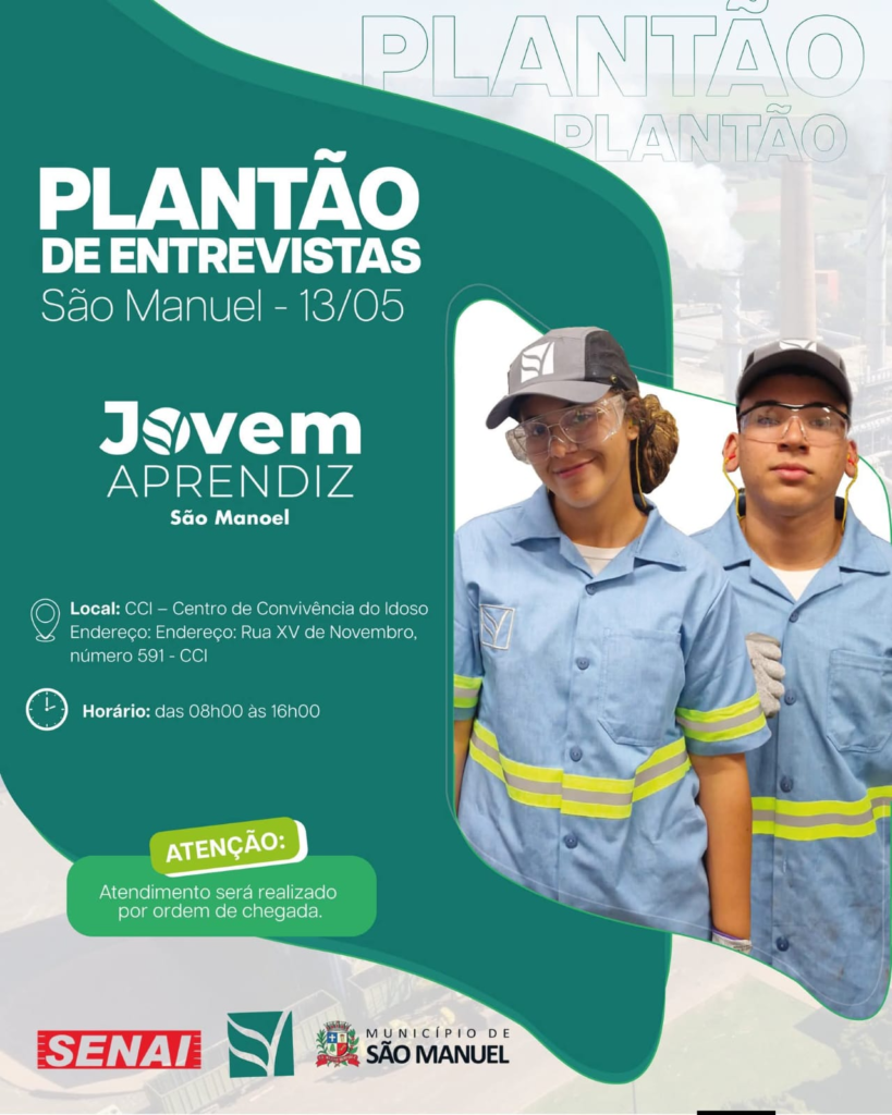 USINA SÃO MANOEL ABRE VAGAS PARA JOVEM APRENDIZ COM PLANTÃO DE ENTREVISTAS