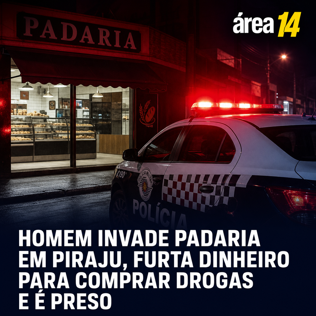 HOMEM INVADE PADARIA EM PIRAJU, FURTA DINHEIRO PARA COMPRAR DROGAS E É PRESO
