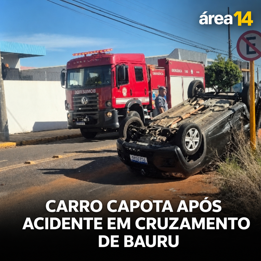CARRO CAPOTA APÓS ACIDENTE EM CRUZAMENTO DE BAURU
